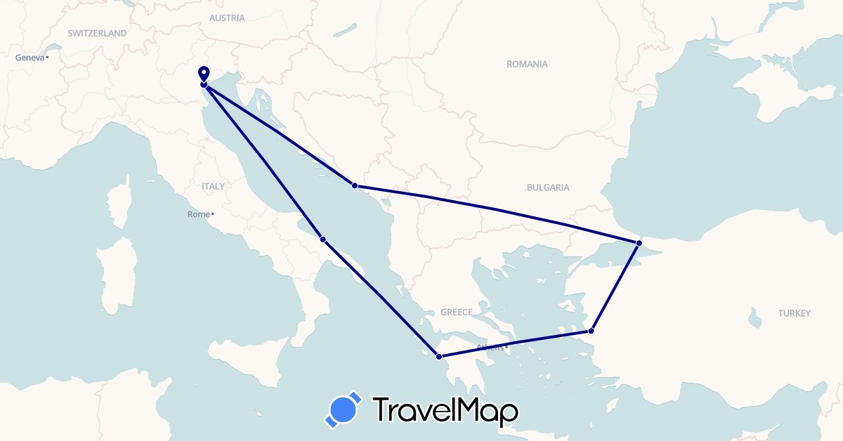 TravelMap itinerary: driving in Greece, Croatia, Italy, Turkey (Asia, Europe)